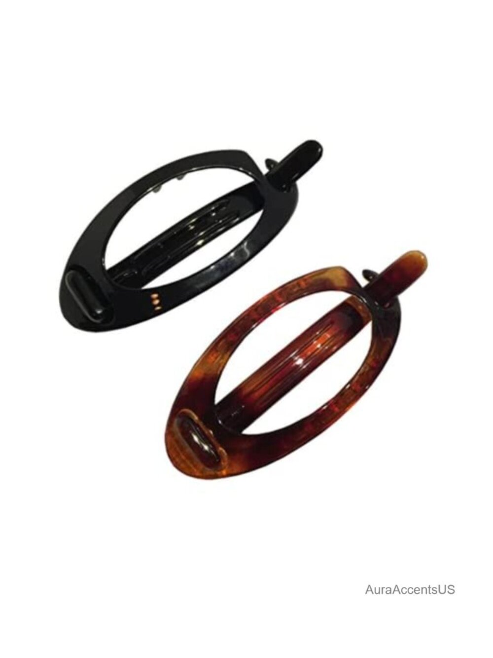 2pk French Oval Hair Clips Tortoise Shell No Metal Barrettes for Fine Hair